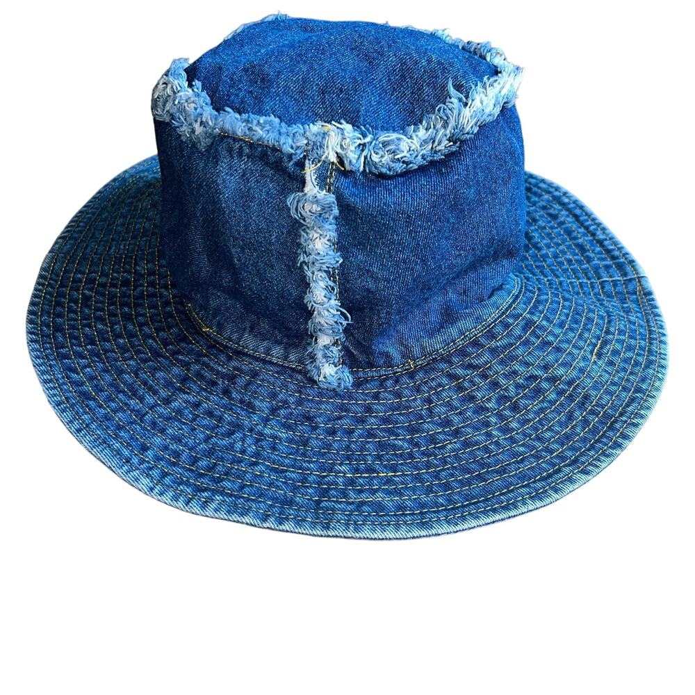 Vintage Denim Blue Jean Fringe Bucket Hat 90’s Y2K